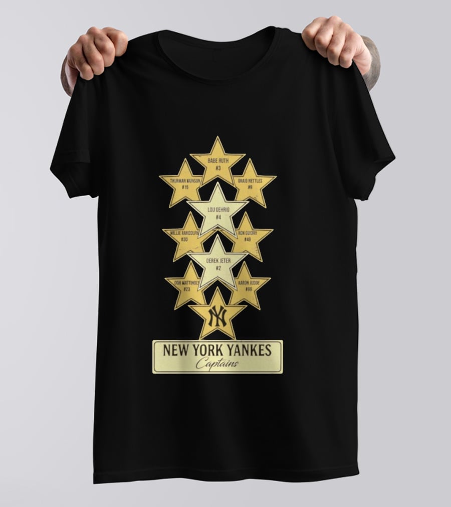 New York Yankees Captains Babe Ruth Lou Gehrig Derek Jeter Thurman Munson Graig Nettles Willie Randolph Ron Guidry Don Mattingly Aaron Judge T-Shirt