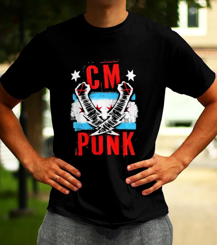CM Punk Chicago Flag Lightning Bolt Fist WWE Stars T-Shirt