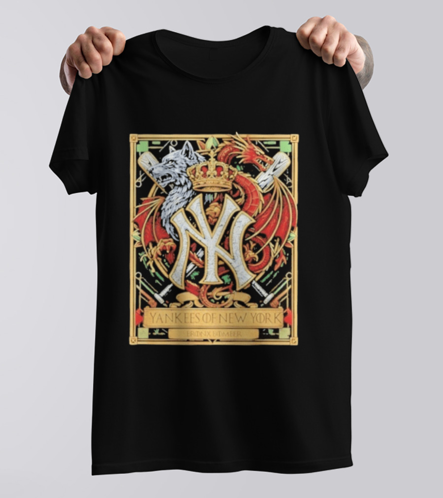 Yankees Of New York Bronx Bomber MLB Baseball Wolf Dragon Crown NY Crest T-Shirt