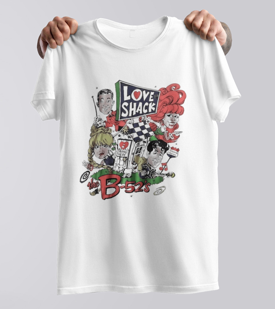 The B 52's Love Shack Cartoon Artwork Featuring Band Members T-Shirt