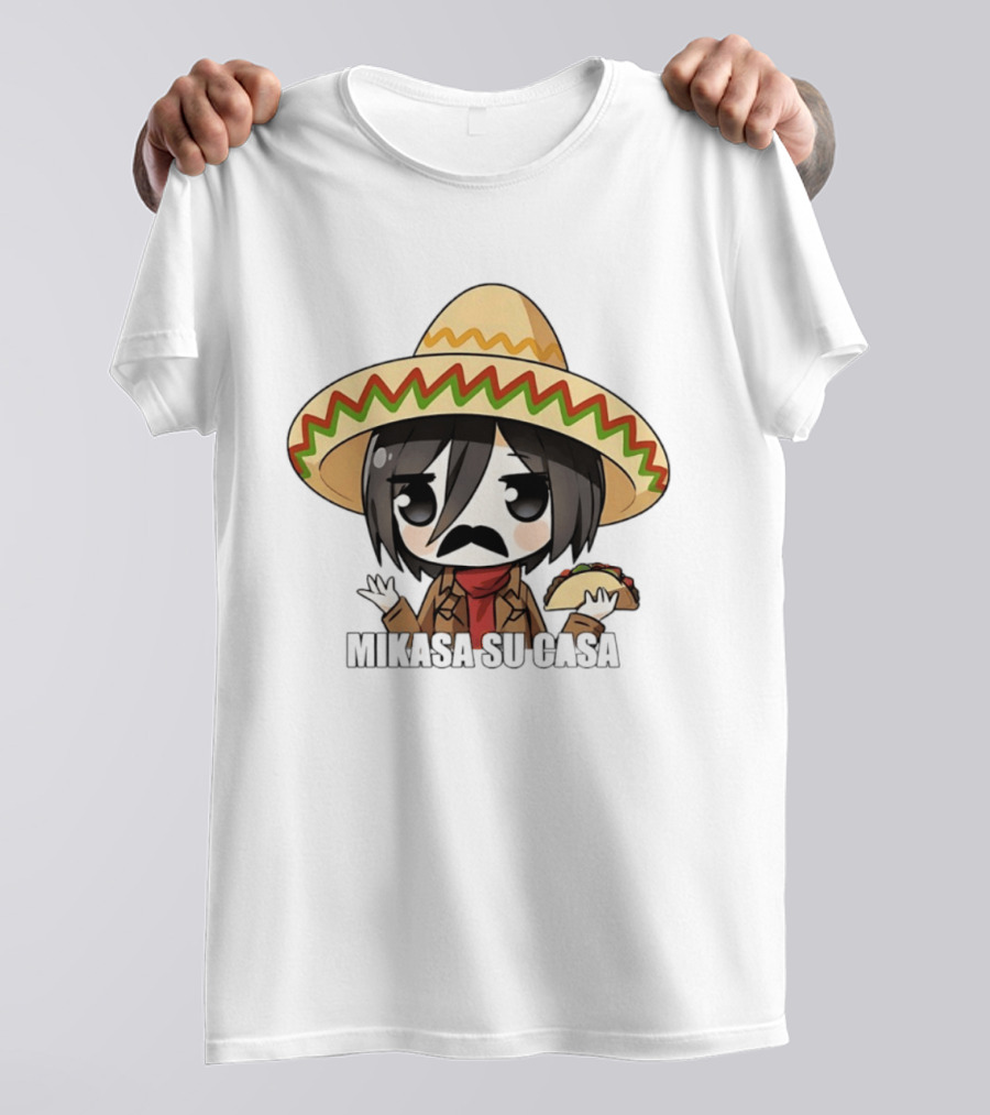 Mikasa Su Casa Funny Anime Taco Sombrero Mikasa Ackerman T-Shirt
