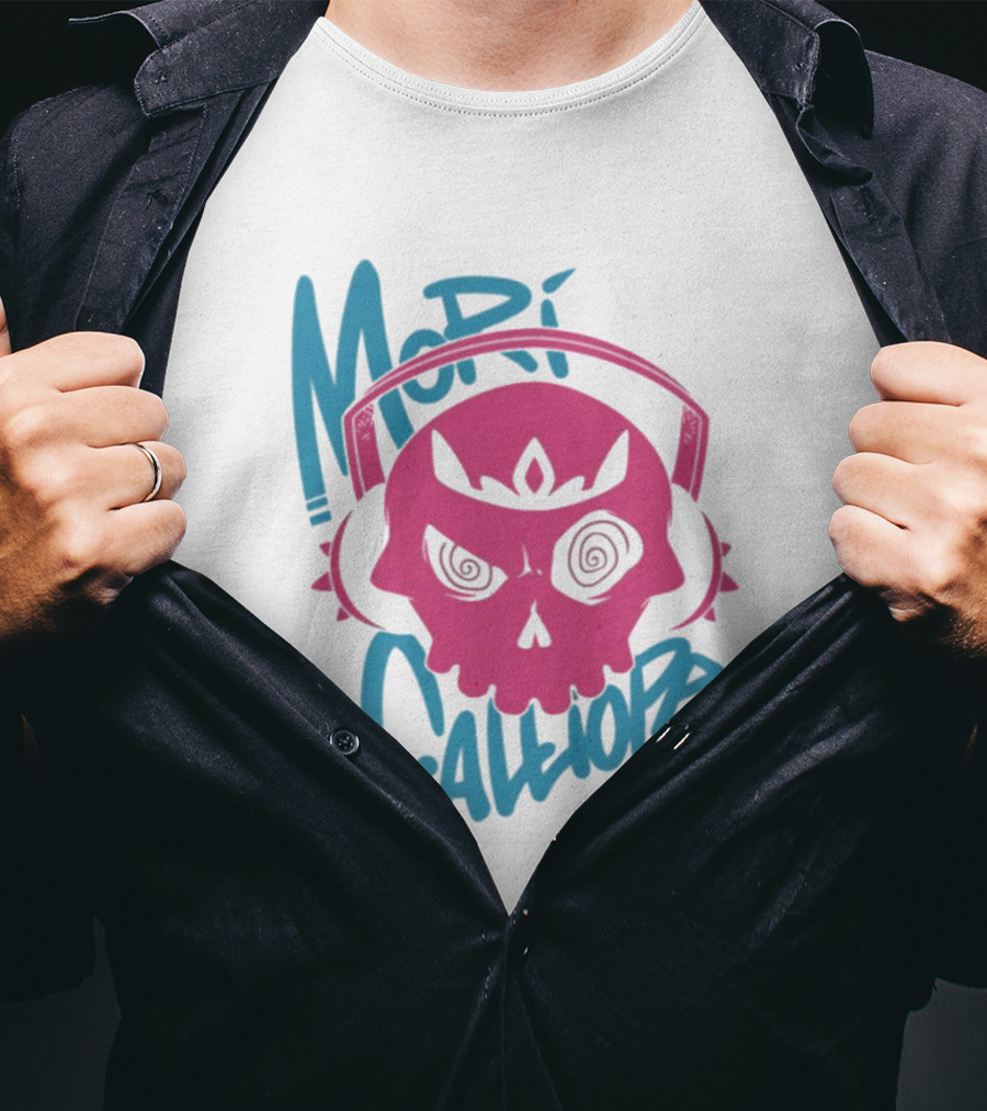 Mori Calliope Pink Skull With Headphones T-Shirt