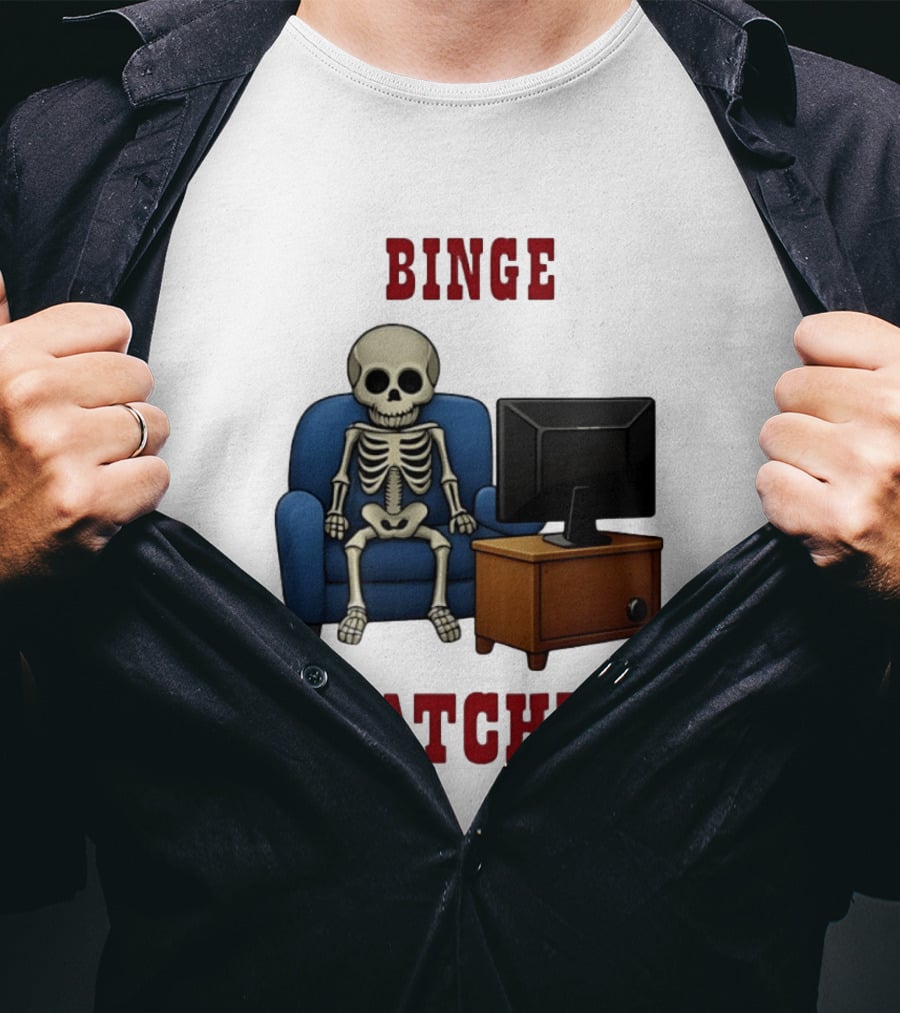 Binge Er Skeleton On Couch With TV T-Shirt