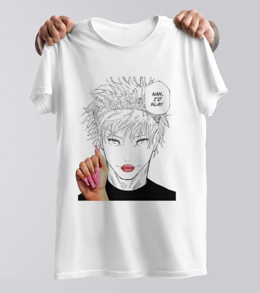 Nah I'd Slay Gojo Manga Character With Pink Lips And Nails T-Shirt