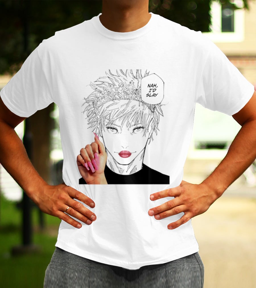 Nah I'd Slay Gojo Manga Character With Pink Lips And Nails T-Shirt