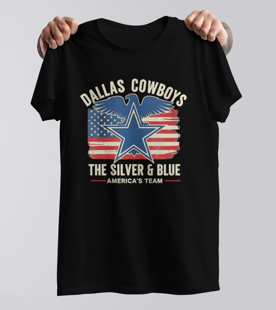 Dallas Cowboys Silver And Blue Star Eagle Flag America's Team T-Shirt