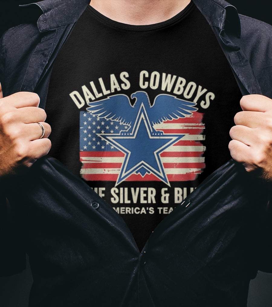 Dallas Cowboys Silver And Blue Star Eagle Flag America's Team T-Shirt