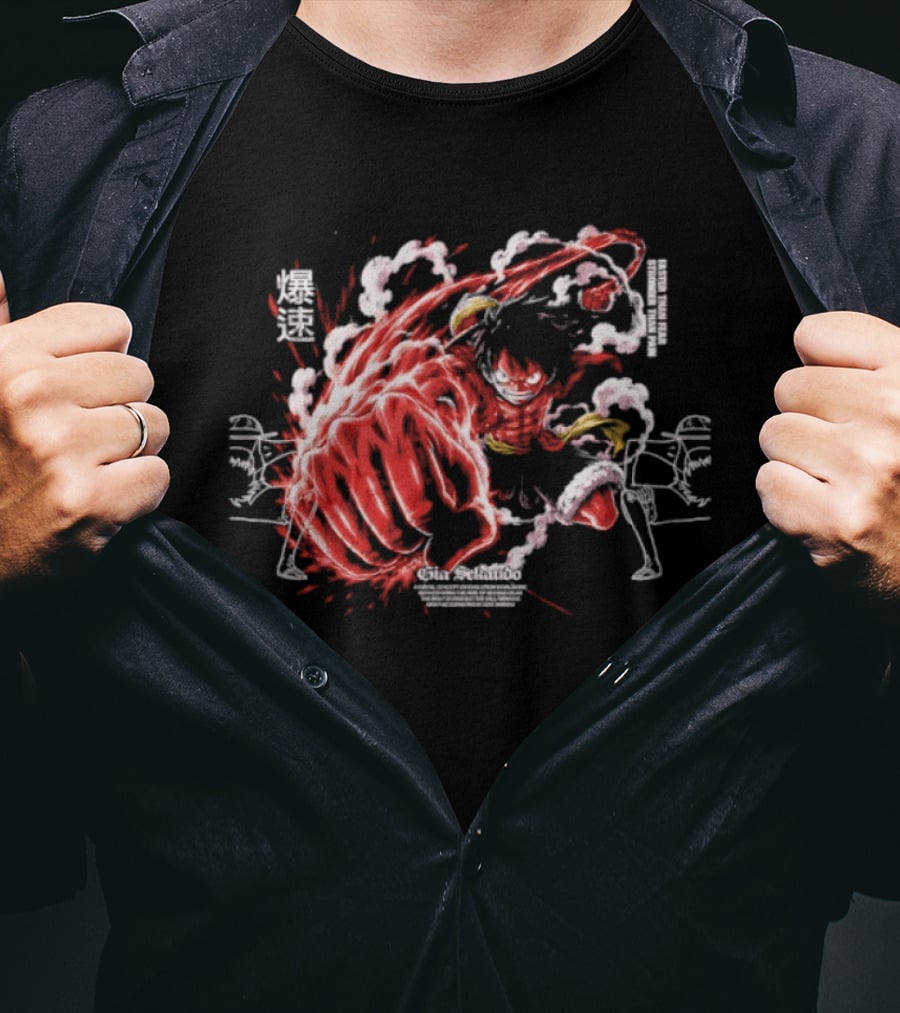 Monkey D. Luffy Faster Than Fear Stronger Than Pain Anime Gear Second Splash Attack T-Shirt