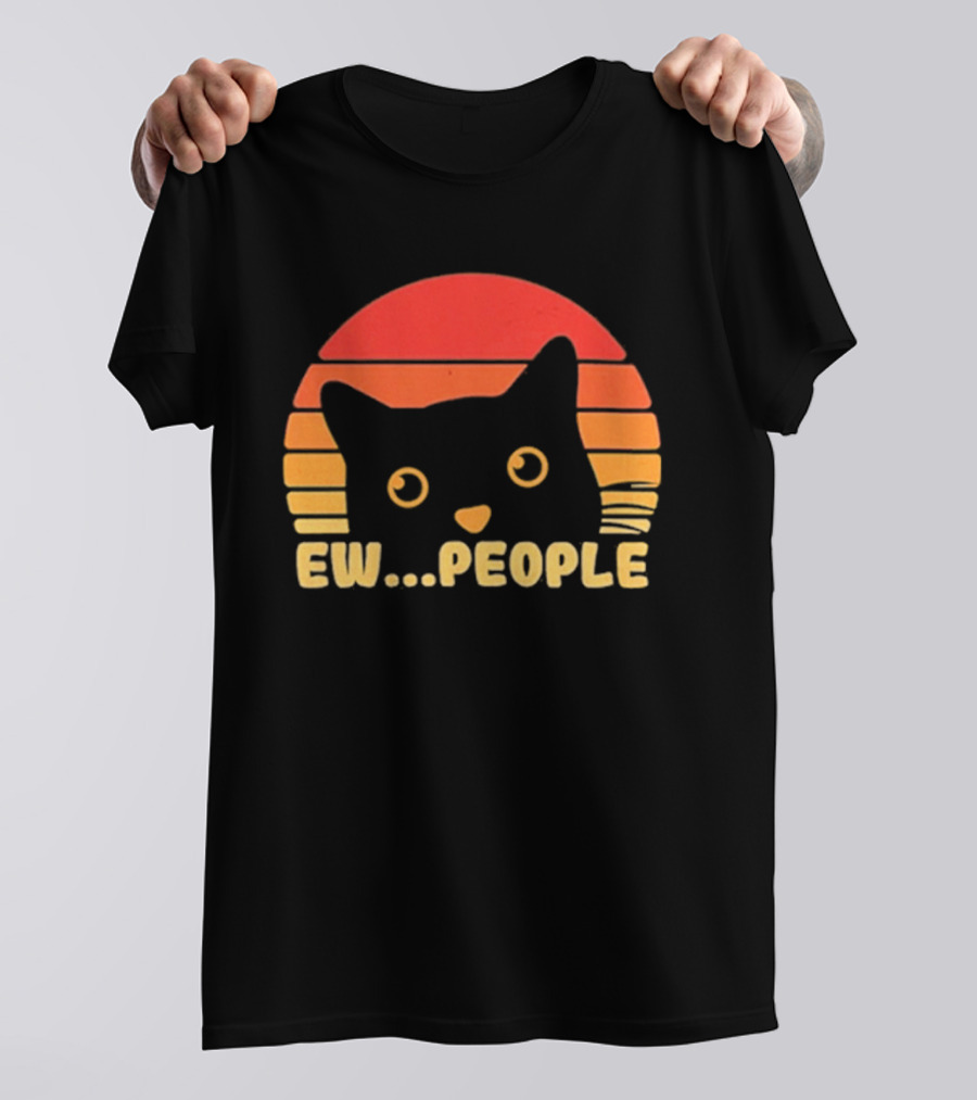 Ew People Judgmental Cat Face Stripes T-Shirt