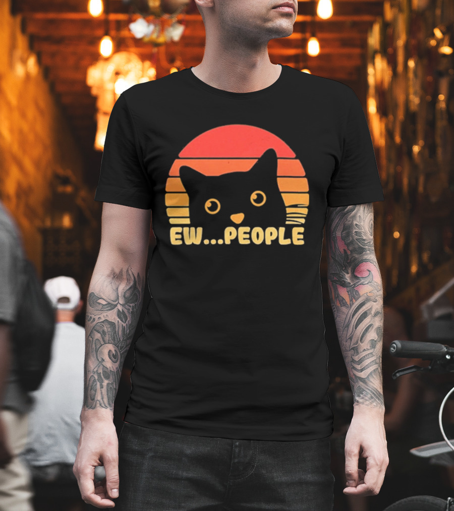 Ew People Judgmental Cat Face Stripes T-Shirt