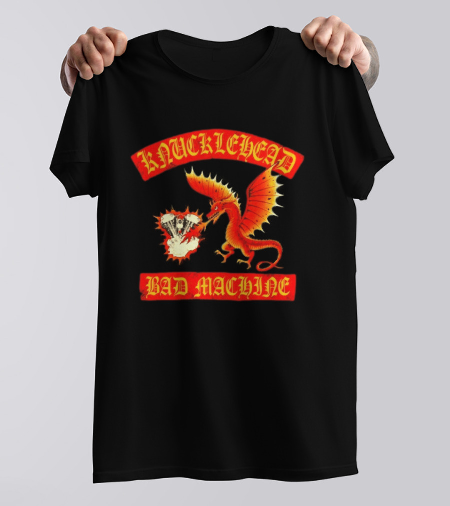 Knucklehead Bad Machine Dragon Motorcycle Engine Fire Breathing T-Shirt