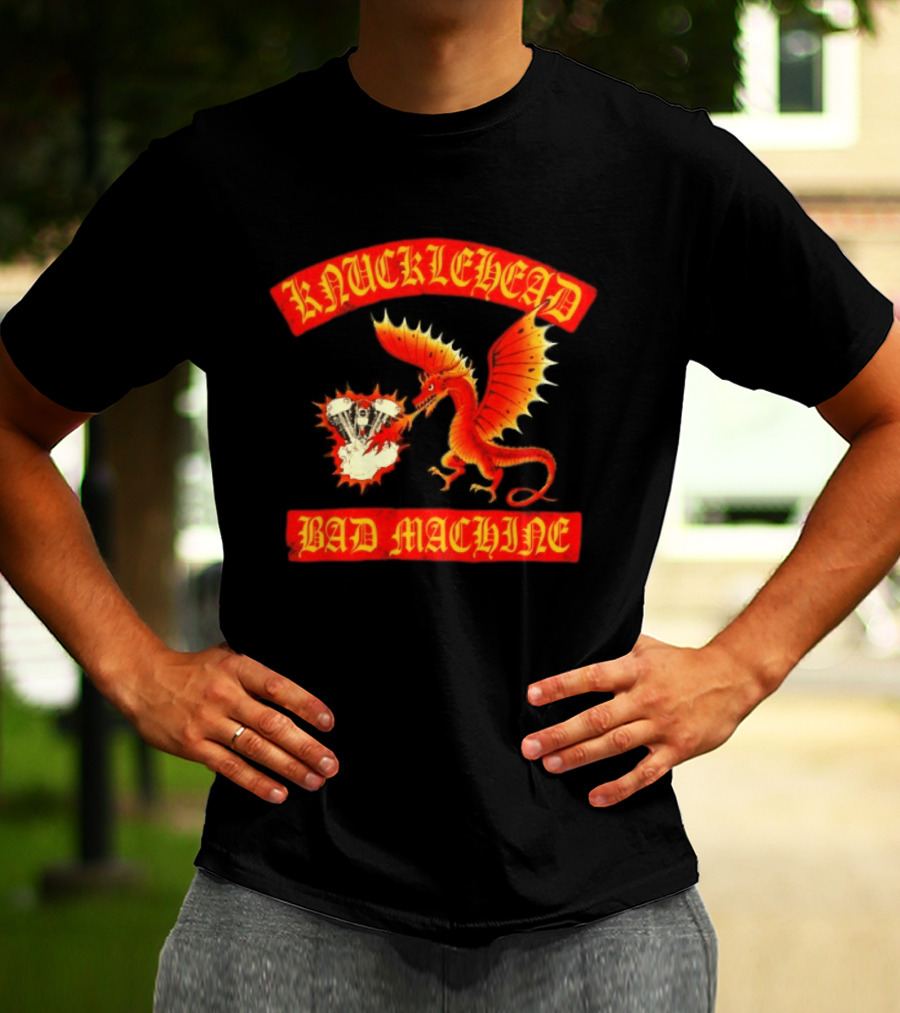 Knucklehead Bad Machine Dragon Motorcycle Engine Fire Breathing T-Shirt
