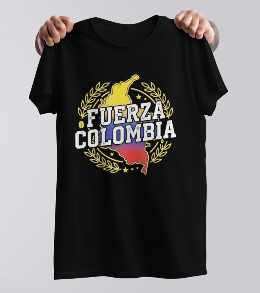 Fuerza Colombia Map Yellow Blue Red Laurel And Stars T-Shirt