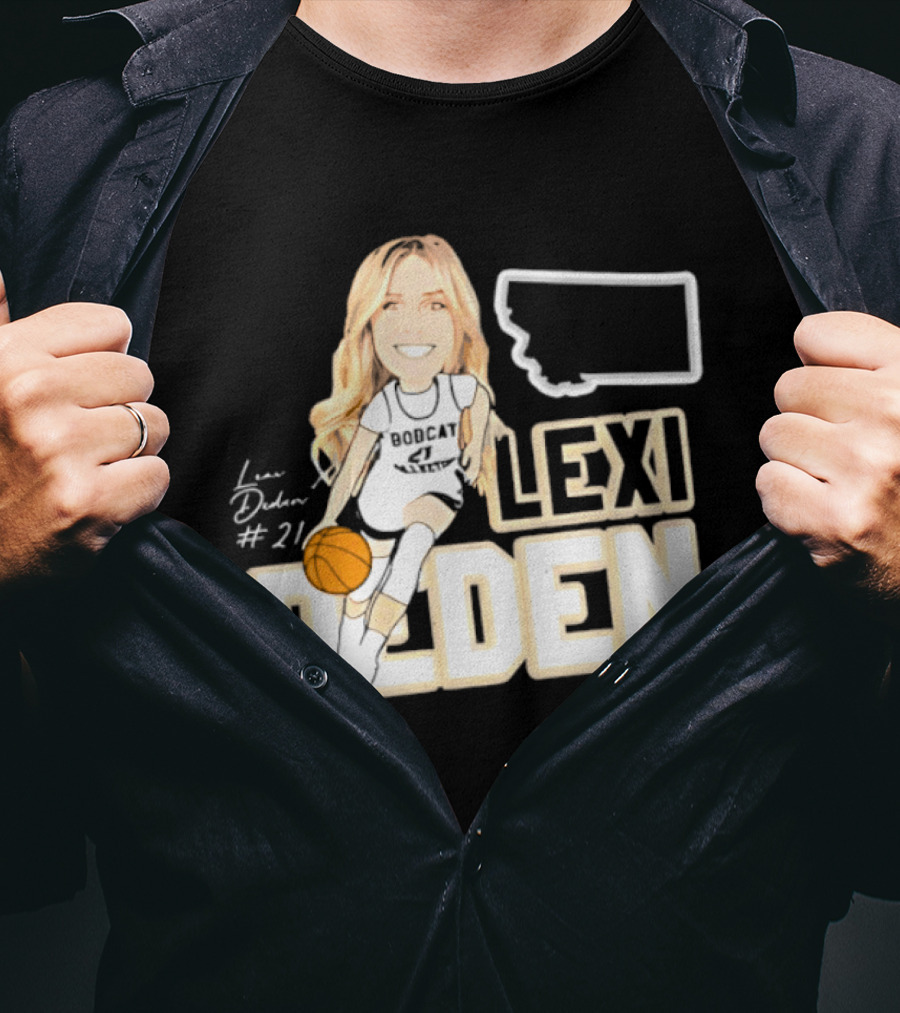 Lexi Deden 21 Bobcat Map Montana Player Caricature Basketball T-Shirt
