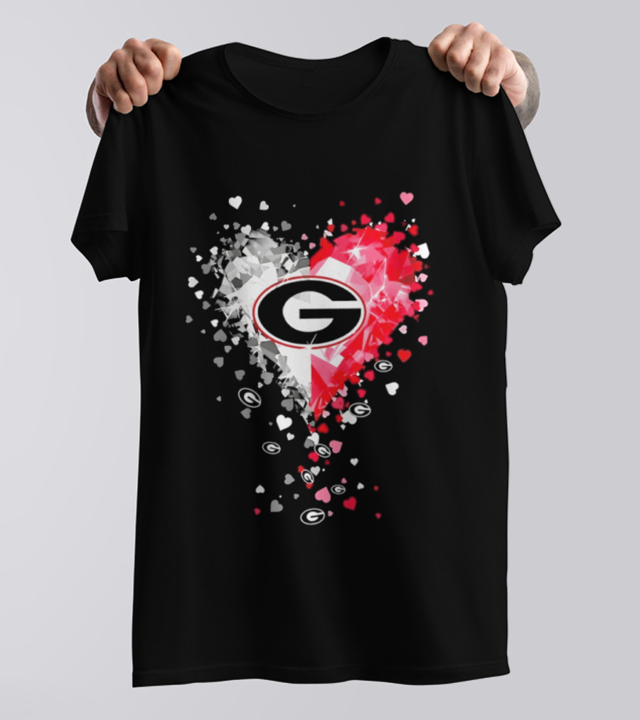 Georgia Bulldogs Heart Shaped Red And White Gemstone T-Shirt