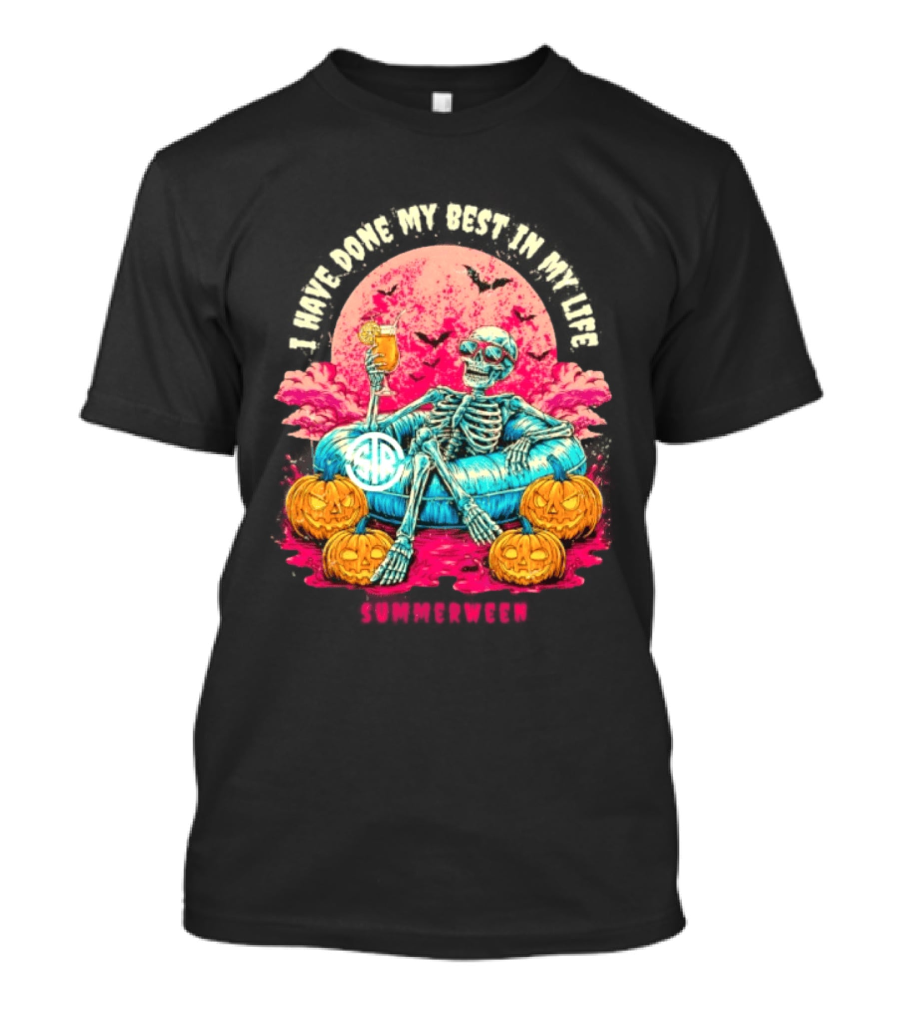 I Have Done My Best In My Life Summerween Skeleton Relaxing With Pumpkins And Bat T-Shirt