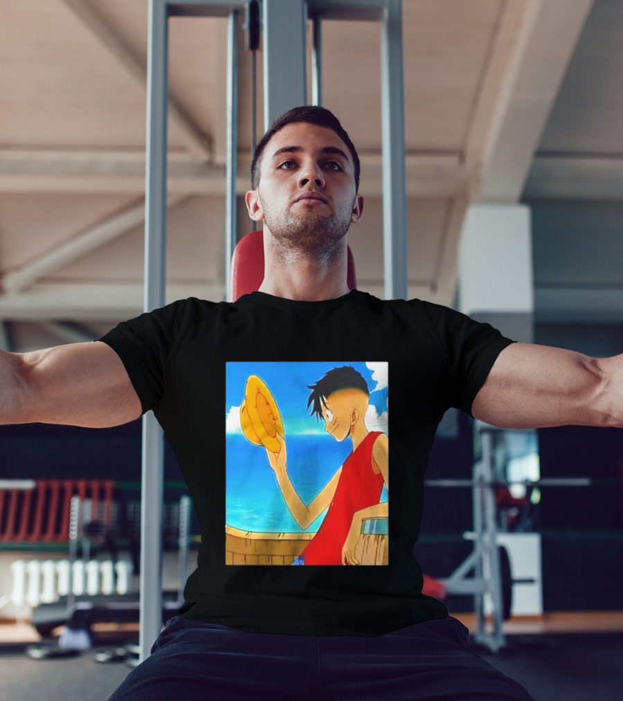 One Piece Luffy Taper Fade Anime Manga Straw Hat Ocean Scene T-Shirt