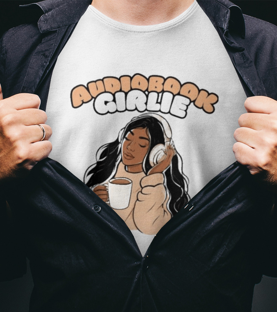Audiobook Girlie Cozy Listening With Coffee And Headphones T-Shirt