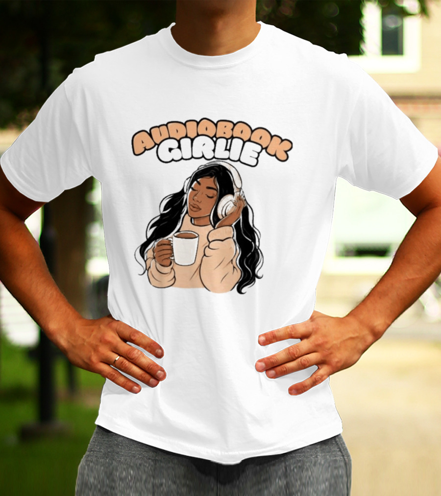 Audiobook Girlie Cozy Listening With Coffee And Headphones T-Shirt