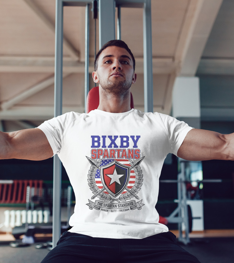 Bixby Spartans Honor Duty Freedom American Flag Shield T-Shirt