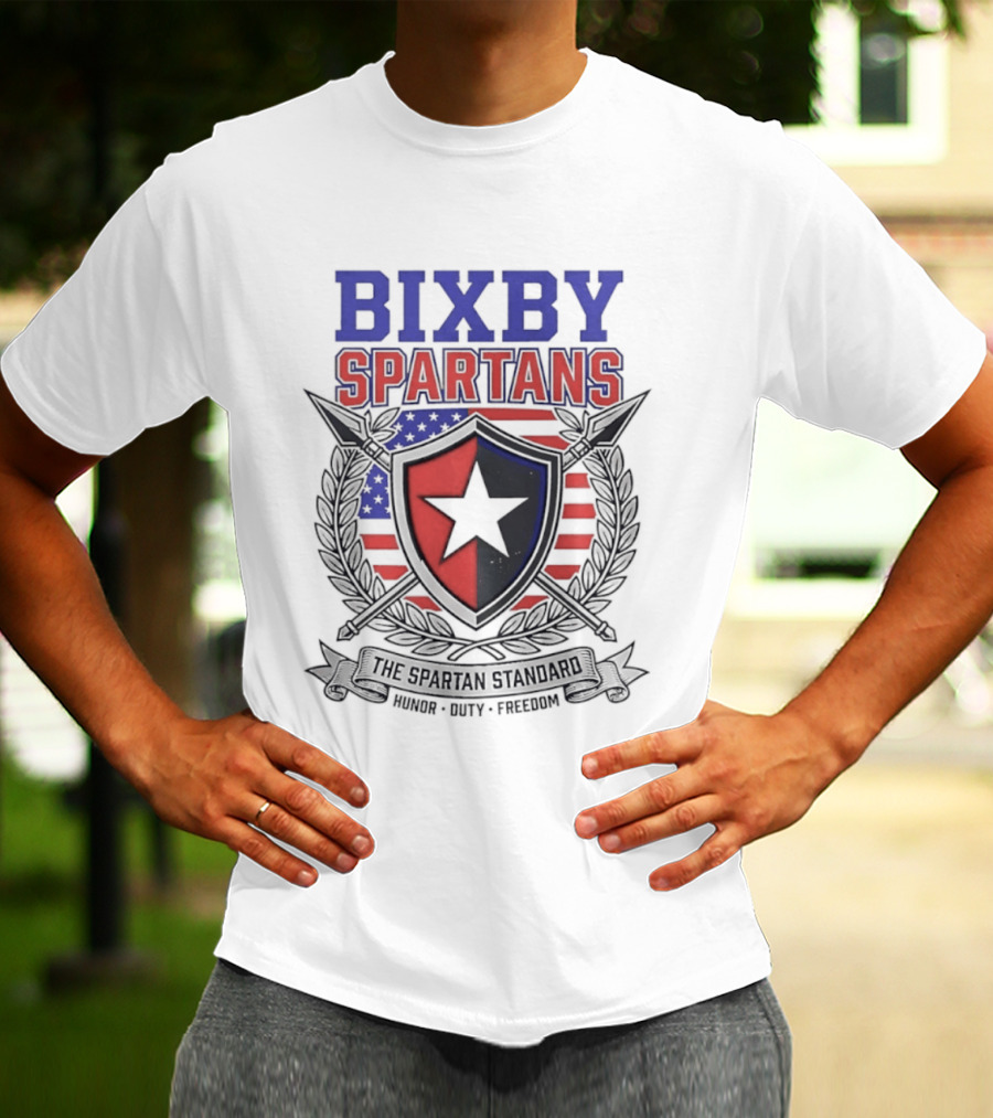 Bixby Spartans Honor Duty Freedom American Flag Shield T-Shirt