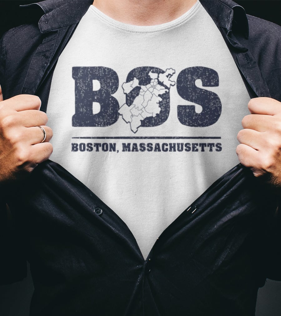 BOS Boston Massachusetts Neighborhoods Map T-Shirt