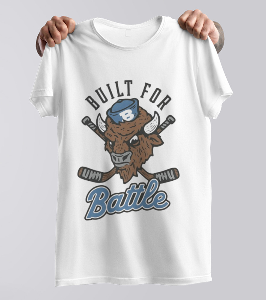 Buffalo Sabres Built For Battle Hockey Bison Crossed Sticks T-Shirt