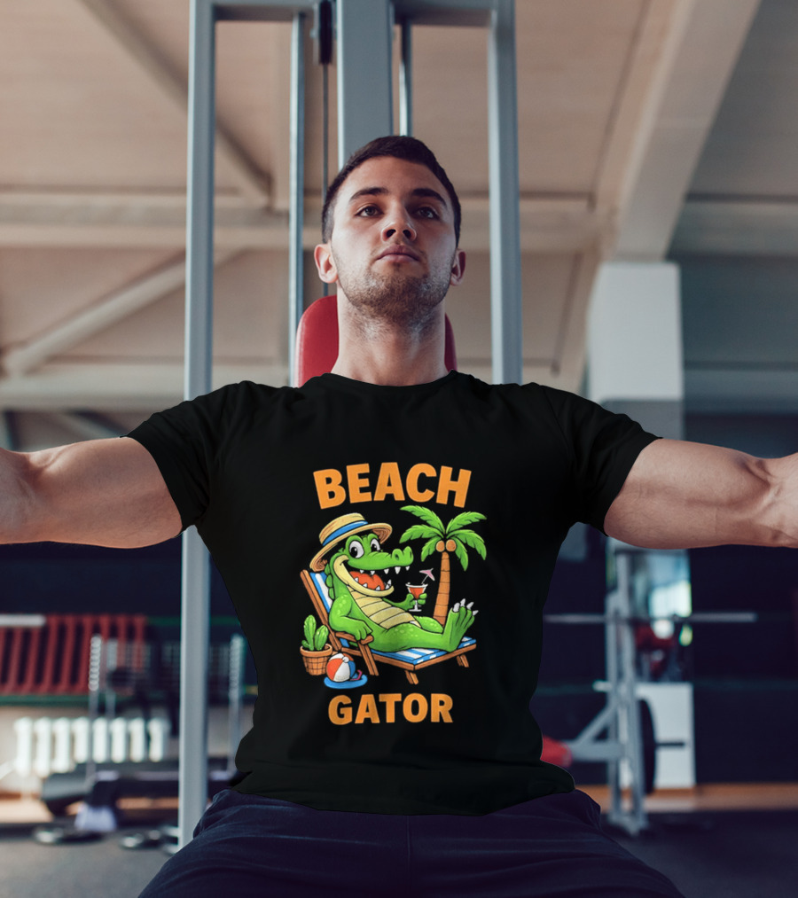Beach Gator Tropical Alligator Vacation Relaxing With Cocktail Palm Tree T-Shirt