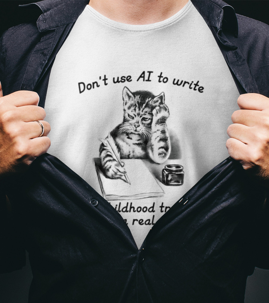 Don't Use AI To Write Cat With Notebook Use Childhood Trauma Like A Real Poet T-Shirt