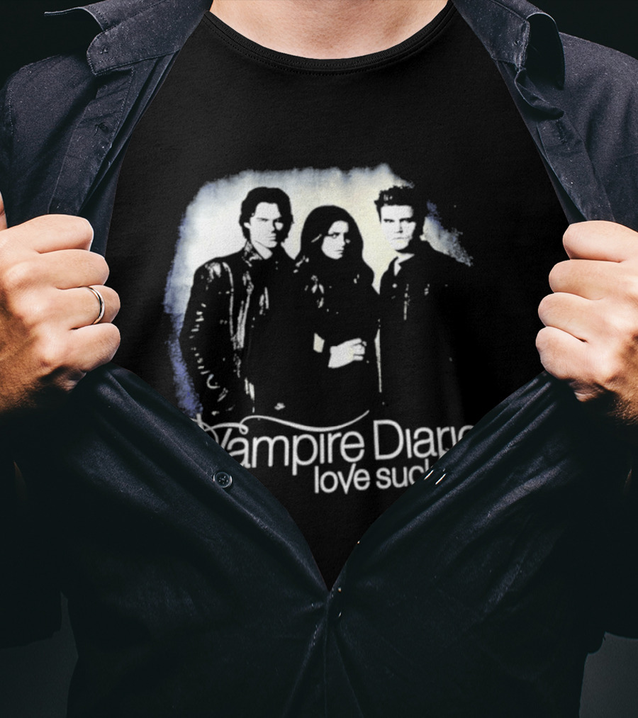 Vampire Diaries Love Sucks Damon Elena Stefan T-Shirt