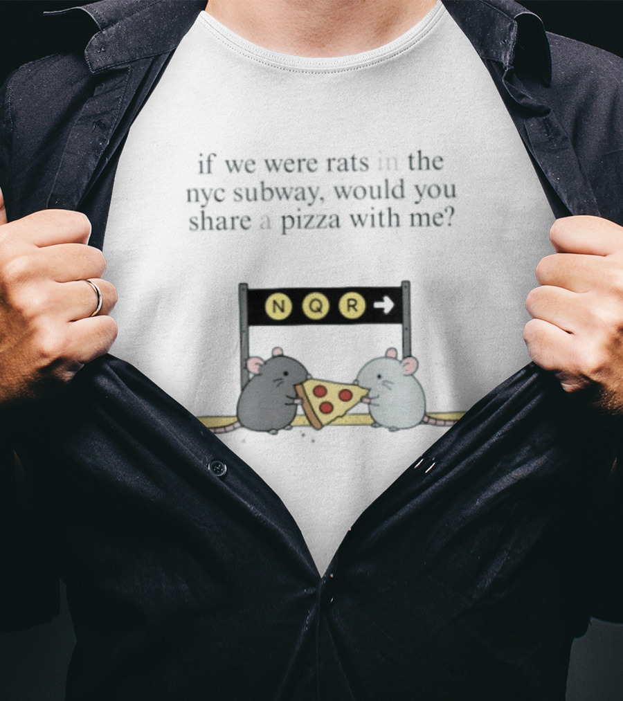 NYC Subway Rats Sharing Pizza NQR Line T-Shirt