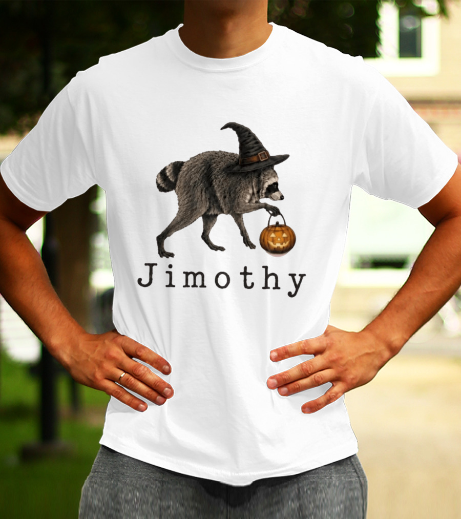 Jimothy Raccoon Witch Hat Pumpkin Halloween T-Shirt