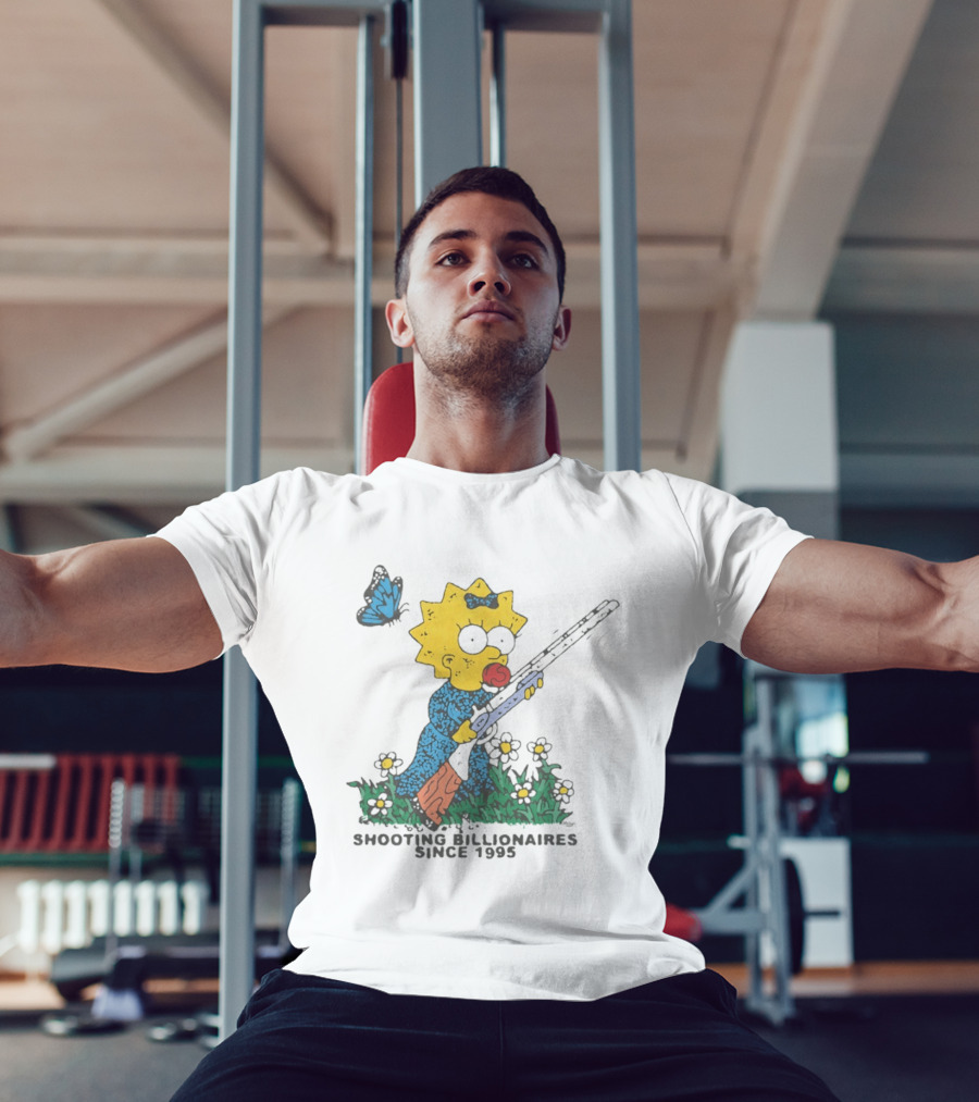 Maggie Simpson Shooting Billionaires Butterfly And Flowers Since 1995 T-Shirt