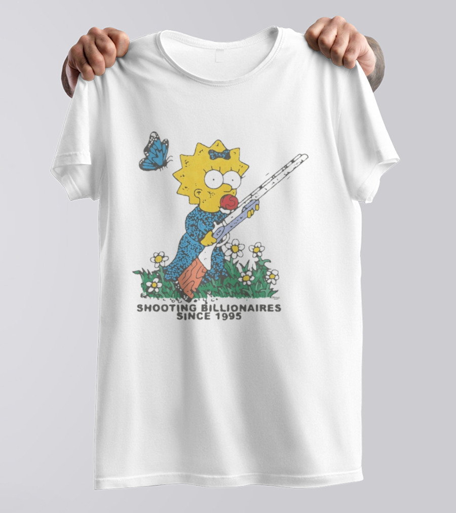 Maggie Simpson Shooting Billionaires Butterfly And Flowers Since 1995 T-Shirt