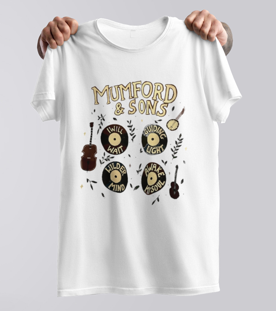 Mumford And Sons I Will Wait Guiding Light Wilder Mind Awake My Soul Vinyl Record Banjo Guitar T-Shirt