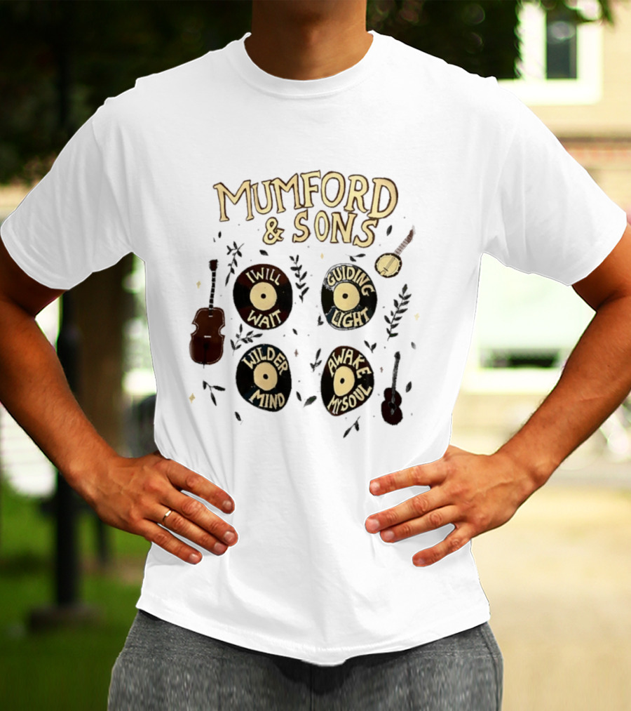 Mumford And Sons I Will Wait Guiding Light Wilder Mind Awake My Soul Vinyl Record Banjo Guitar T-Shirt