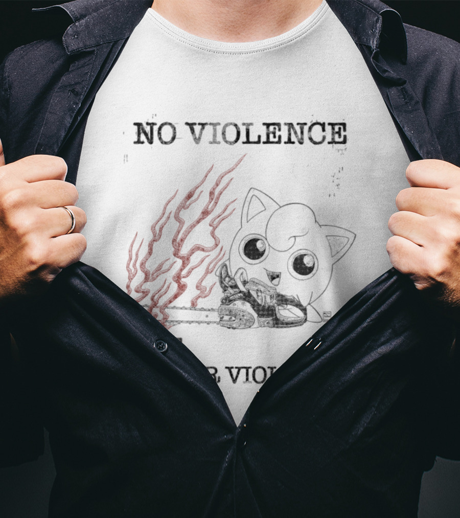 No Violence But Power Violence Jigglypuff Flaming Bat T-Shirt
