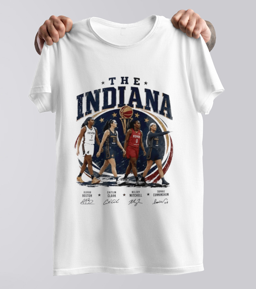 The Indiana Aliyah Boston Caitlin Clark Kelsey Mitchell Sophie Cunningham 2026 Signatures T-Shirt