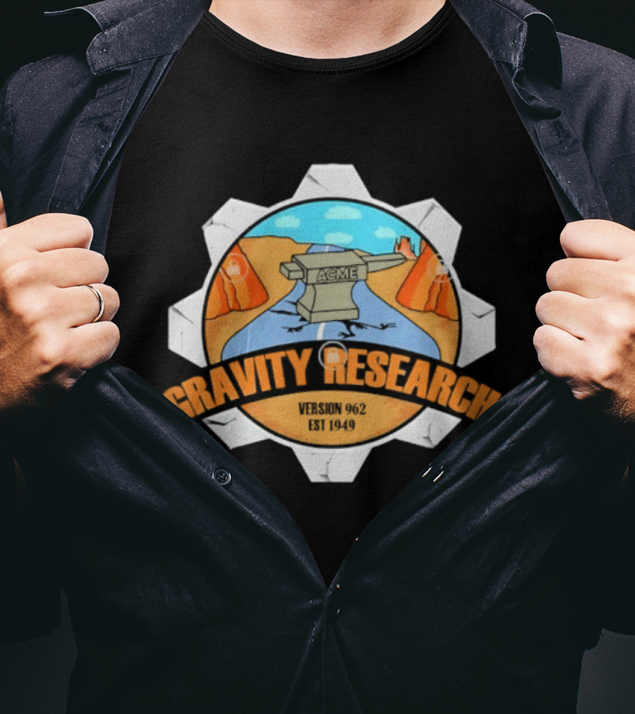 Acme Gravity Research Version 962 Est 1949 Cartoon Desert Road Scene T-Shirt