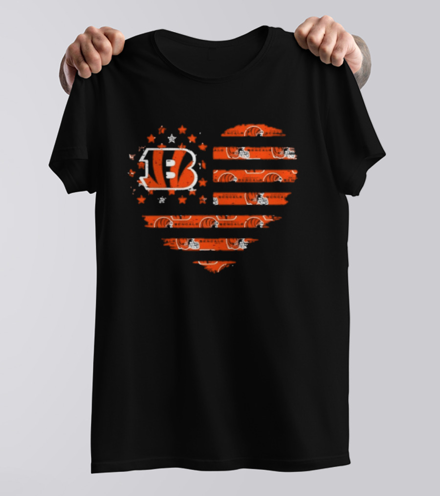 Cincinnati Bengals American Flag Heart 2026 Season T-Shirt