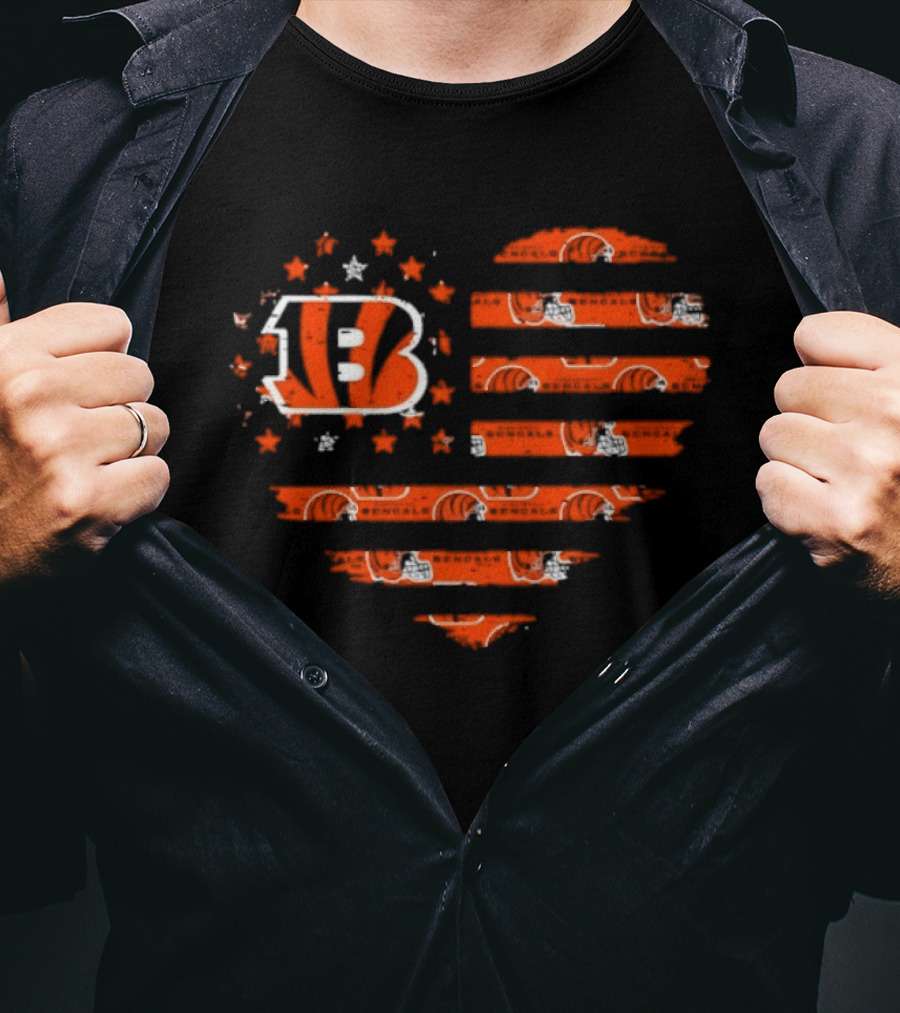 Cincinnati Bengals American Flag Heart 2026 Season T-Shirt