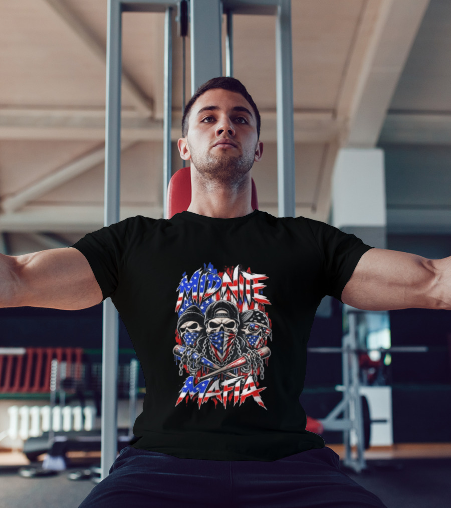 Midnite Mafia Skulls American Flag Bandanas Baseball Bats Chains T-Shirt