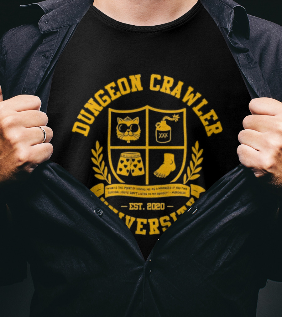 Dungeon Crawler University Crest Emblem What Is The Point Of Having Me As A Manager Est 2020 T-Shirt