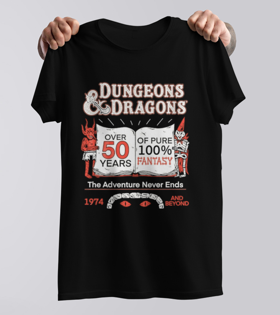 Dungeons And Dragons 50 Years Pure 100 Fantasy 1974 The Adventure Never Ends T-Shirt