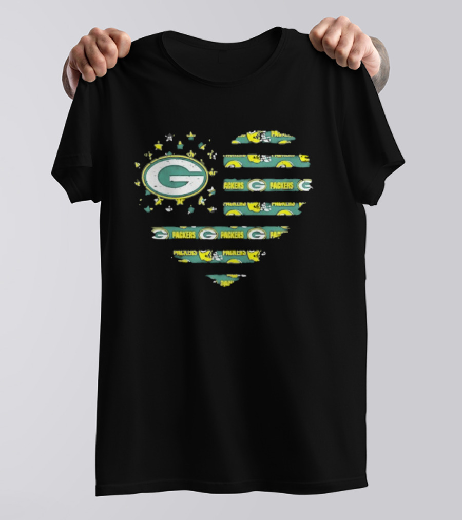 Green Bay Packers 2026 Season American Flag Heart Packers Gamers NFL Football Fans T-Shirt