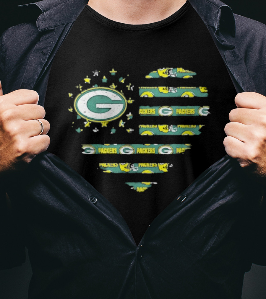 Green Bay Packers 2026 Season American Flag Heart Packers Gamers NFL Football Fans T-Shirt