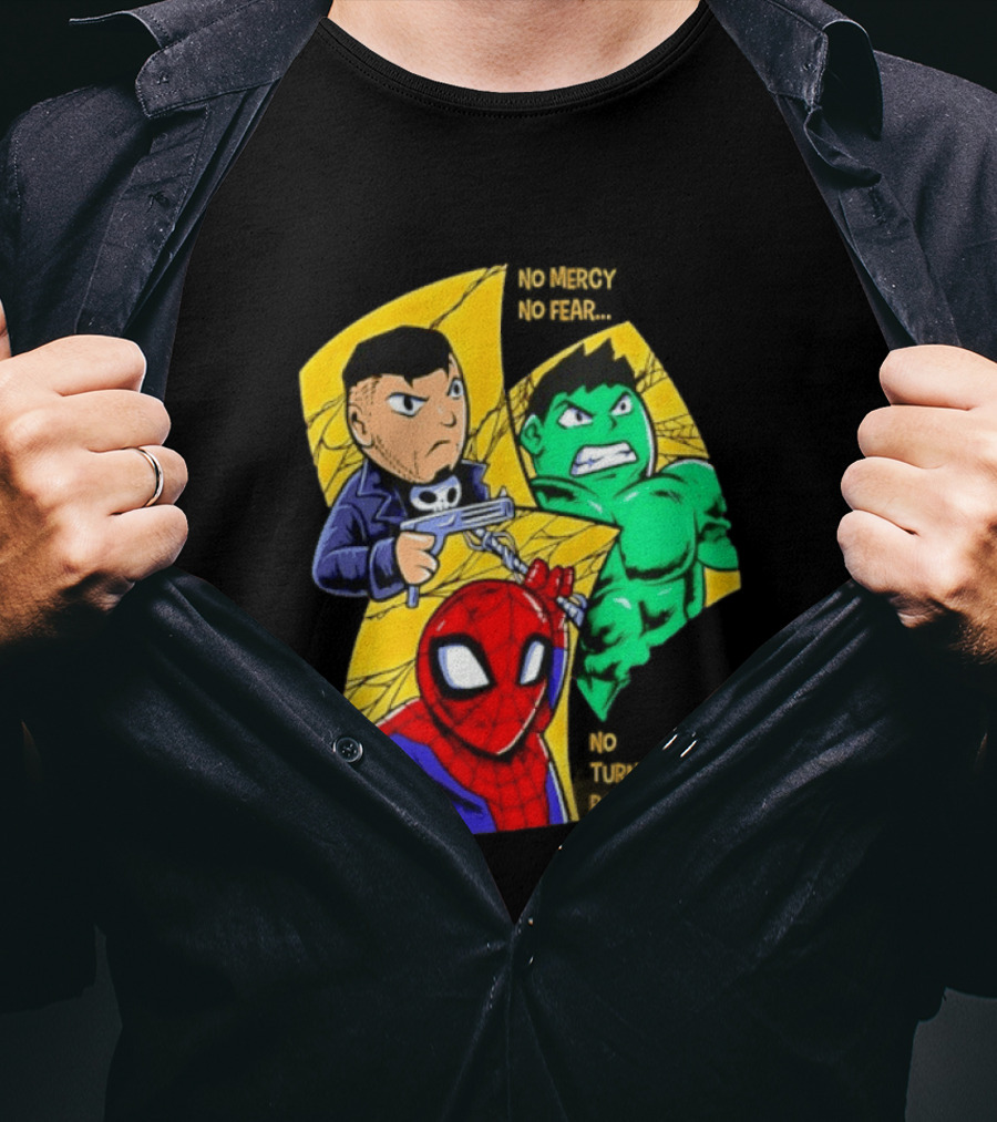 No Mercy No Fear No Turning Back Punisher Hulk Spider Man Comics Characters T-Shirt
