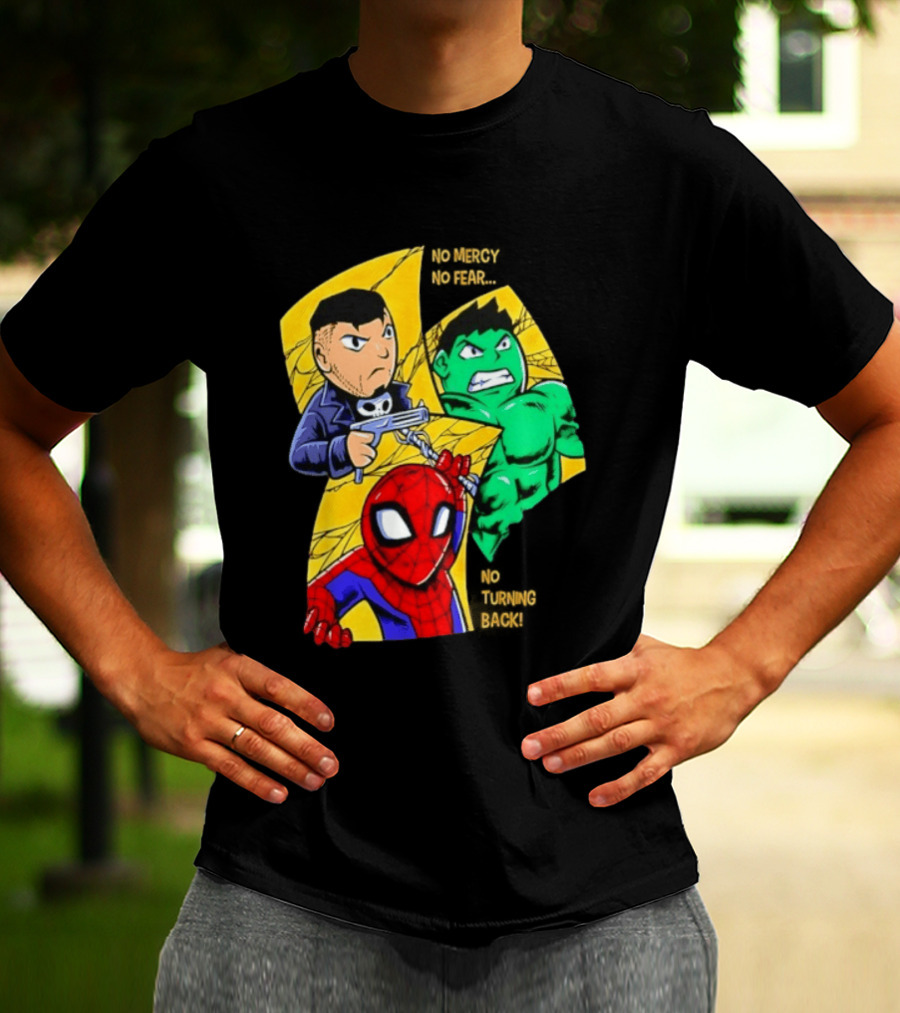 No Mercy No Fear No Turning Back Punisher Hulk Spider Man Comics Characters T-Shirt