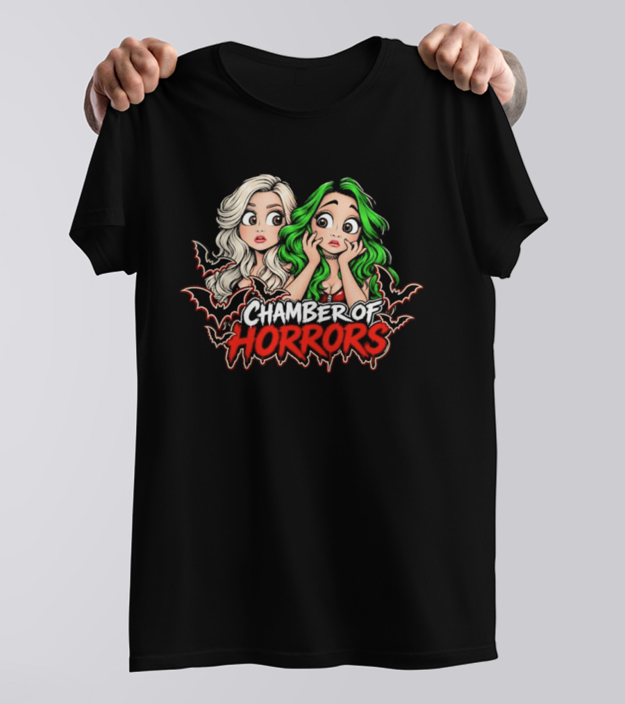 Scarlett And Shotzi Chamber Of Horrors Bats And Green Hair T-Shirt