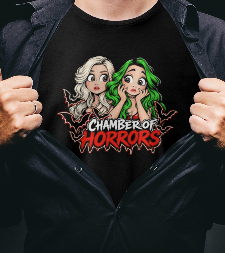 Scarlett And Shotzi Chamber Of Horrors Bats And Green Hair T-Shirt